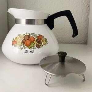 Vintage CorningWare Spice of Life Le Thé Teapot P-104 6 Cup Glass with Metal Lid